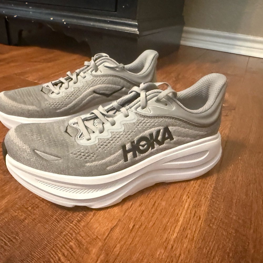 Hoka Gray and White Athletic Sneakers
